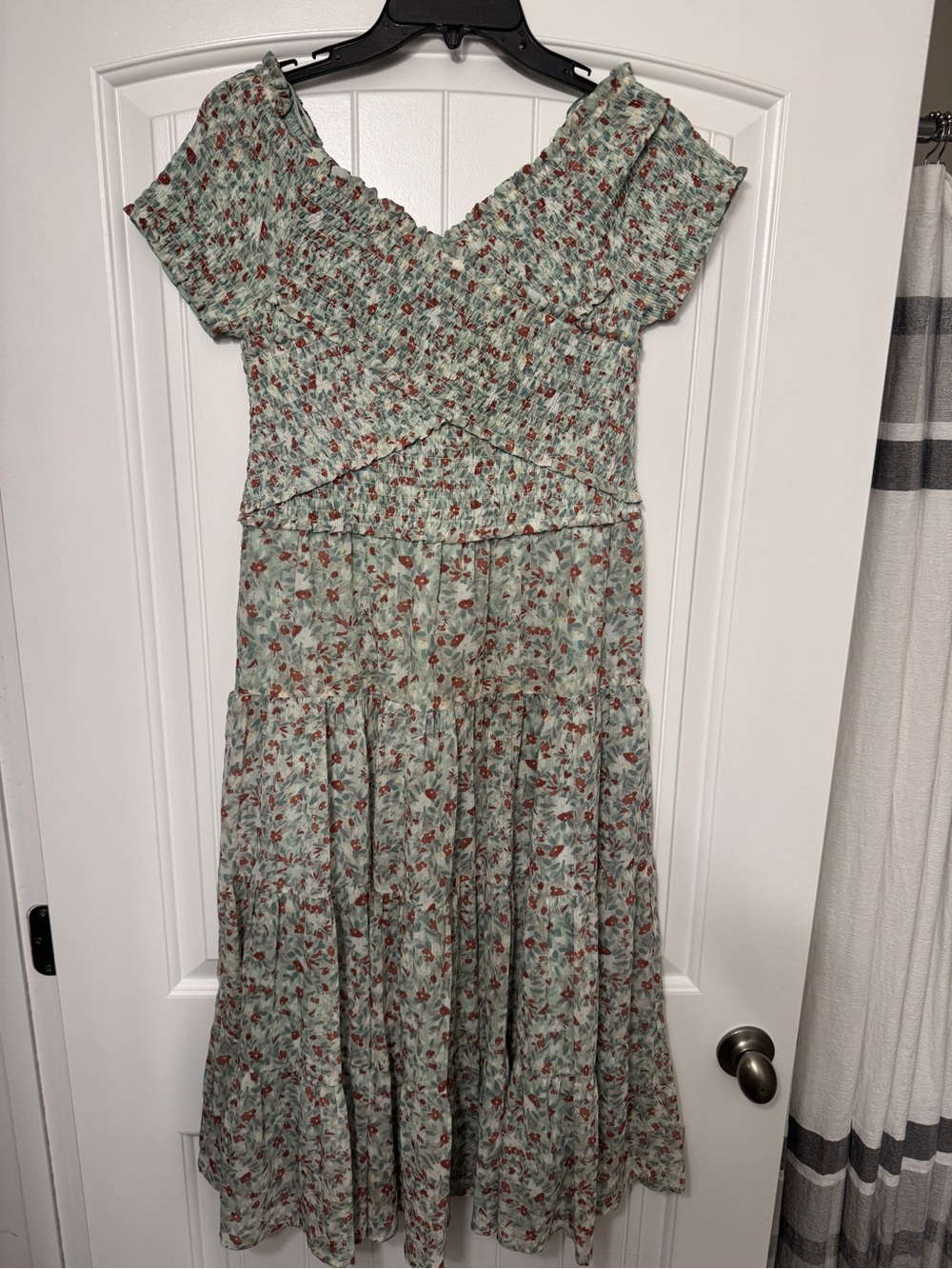BB Dakota Sage Green Floral Smocked Midi Dress